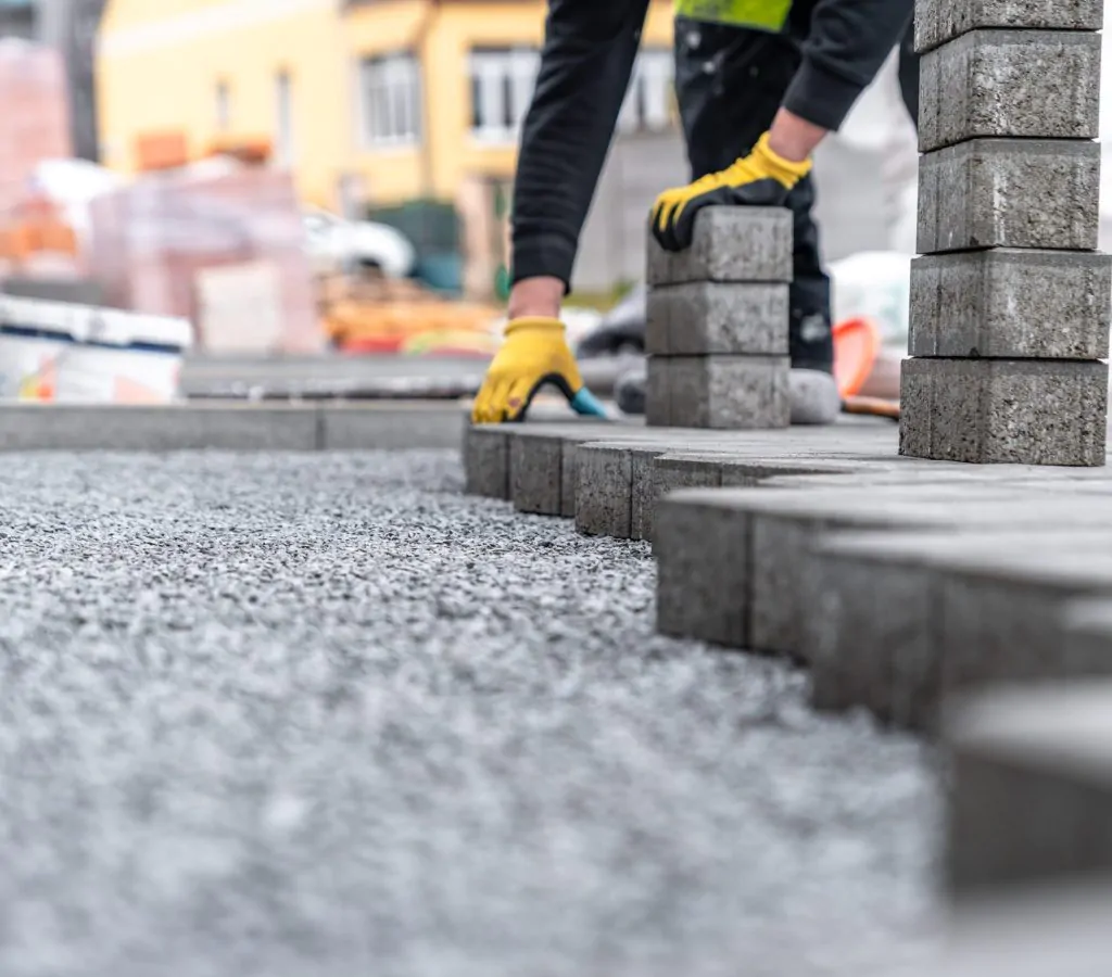 castle paving for the construction of a sidewalk. High quality photo
